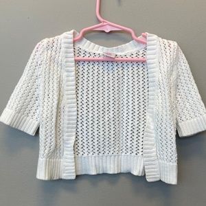 Eyelet Knit Shrug Little Miss Additude Girls knitted white sweater. Size M (6)
